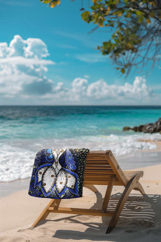 "Midnight Hook" Collector’s Beach Towel — Fine Art Nautical Blue Print by Adrian Mas