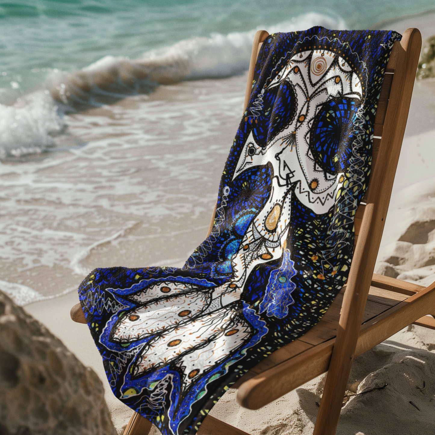 "Midnight Hook" Collector’s Beach Towel — Fine Art Nautical Blue Print by Adrian Mas