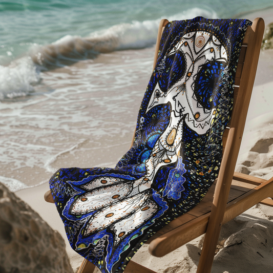 "Midnight Hook" Collector’s Beach Towel — Fine Art Nautical Blue Print by Adrian Mas
