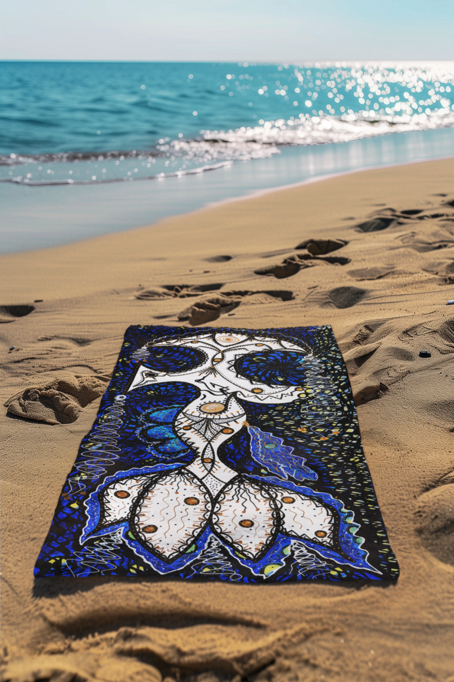 "Midnight Hook" Collector’s Beach Towel — Fine Art Nautical Blue Print by Adrian Mas