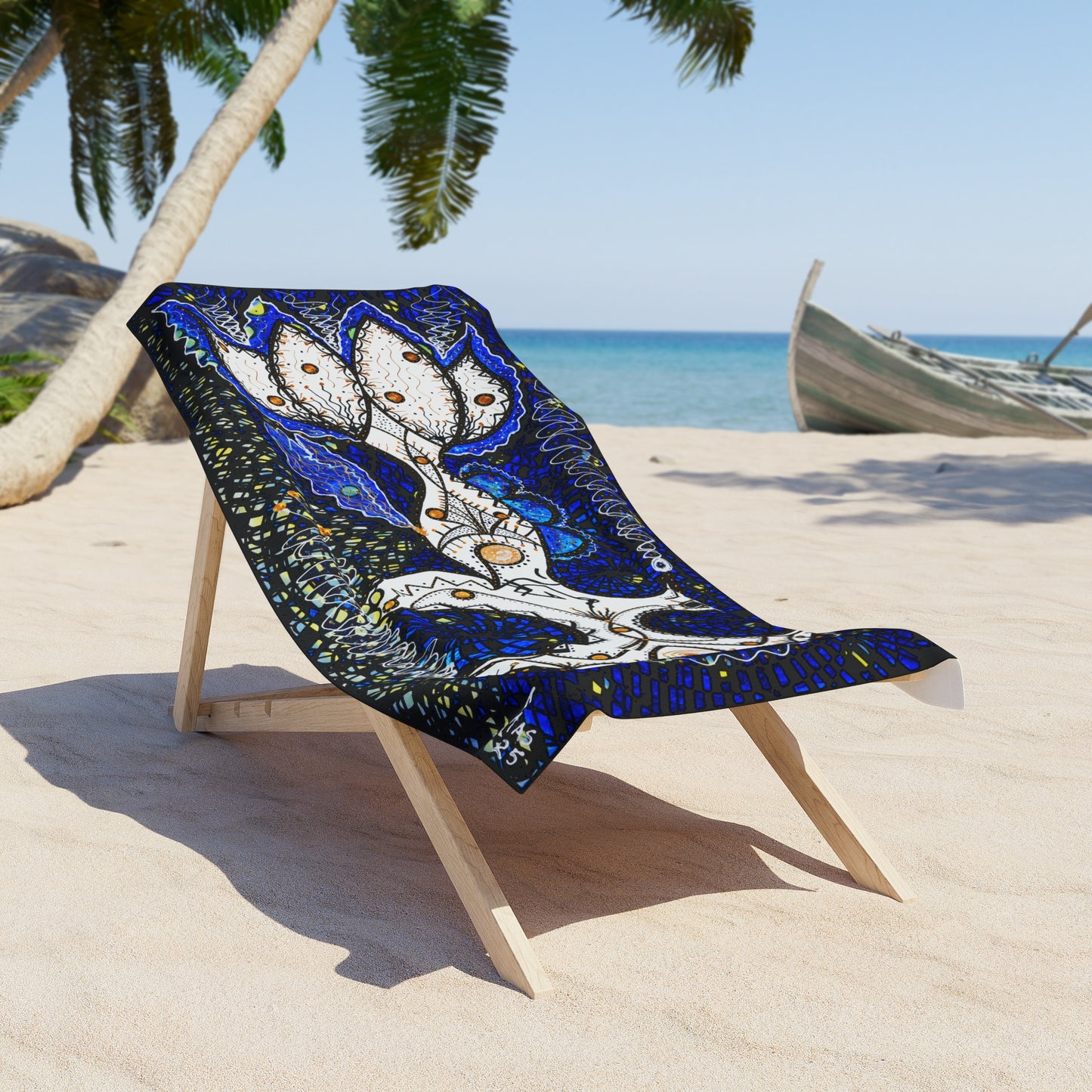 "Midnight Hook" Collector’s Beach Towel — Fine Art Nautical Blue Print by Adrian Mas