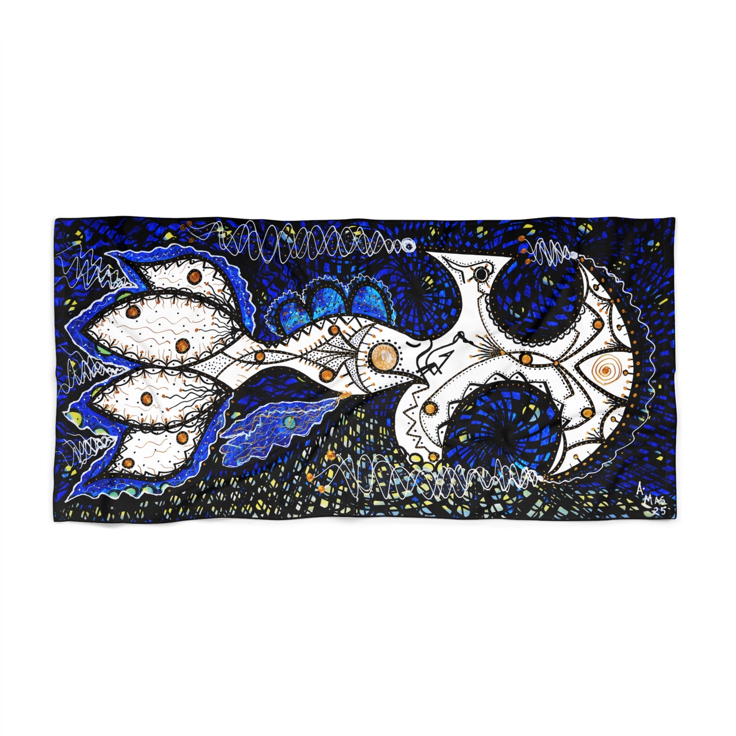 "Midnight Hook" Collector’s Beach Towel — Fine Art Nautical Blue Print by Adrian Mas